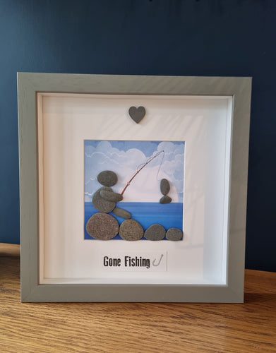 Gone Fishing - Fisherman sat on Rocks - Choice of Wording